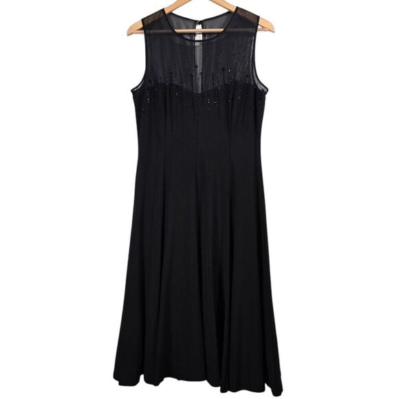 Jessica Howard Mesh Top Midi Dress Size 14 Black Embellished Sleeveless Flawed - Picture 2 of 13